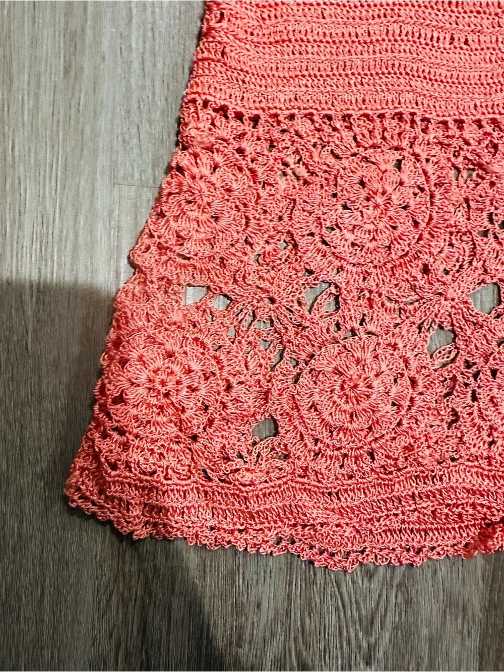 Mix Nouveau Apricot Coral Crochet Knit Maxi Skirt Set Boho Coastal Size L
